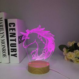Lamps Shades 3D LED Kid Night Light Novelty Table Bedside Lamp Romantic Wooden Horse Light Lamp Children Home Decor Gift for Kid Y2405203WNO