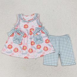 Clothing Sets Baby Girls Clothes Flowers Sleeveless Tunic Tops Checkered Shorts Summer Fashion Kids Children