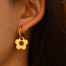 Hoop Earrings Stainless Steel Cute Cartoon Flower Pendants Korean Fashion For Women Jewellery Friend Wedding Gifts