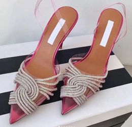 Summer sexy woman pump slingback heel Gatsby Sandals Shoes women sandal Crystal Swirls PVC Toecaps Pointed Toe High Heels EU35-43