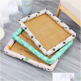 Cat Beds Furniture Pet Slee Mat Summer Cooling Nest Puppy Teddy Rattan Woven Bed For Cats Small Medium Dogs Kitten Drop Delivery Ho Dhx4Q