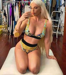 Gold Colour Designer Bikini Set Classic Pattern Two Pieces Bikinis Luxury Sexy Push Up Swimsuit XL Beachwear Hight Waist Swimwear Women Brand Bathing Suits With Tags