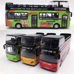 Diecast Model Cars 1 32 Double Decker Sightseeing Bus Alloy Car Model Simulation Diecast City Tourist Vehicle Toy Sound Light Collection Kids Gift Y240520ZC7K