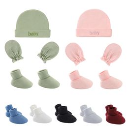 Newborn Hat+Gloves+Socks Set for Baby Boy&Girl Cotton Fall Casual Photography Props Soft Headwear Infant Nightcap Fashion L2405