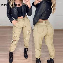 Women's Pants Women Casual Solid Ripped Hole Decoration Multi Pocket Design Ankle Length Cargo