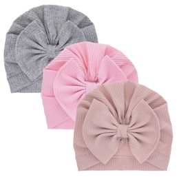 Accessories Baby Girl Cotton Turban Big Bow Hat Toddler Kids Head Wrap Newborn Beanie Solid Colour Infant Bonnet Cap 0-2T L2405
