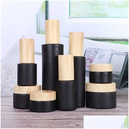 Packing Bottles Wholesale 20Ml 30Ml 40Ml 50Ml 60Ml 80Ml 100Ml Black Frosted Glass Bottle Empty Refillable Cosmetic Jars Lotion Spray P Dhde8
