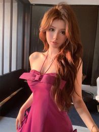 Casual Dresses 2024 French Bowtie Hanging Neck Dress Women's Summer Sweet And Spicy Girls' Advanced Sense Skirt Evening Sexy Waist Wrap