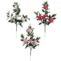 Decorative Flowers 2pcs Artificial Rhododendron Simsii Planch Flower Branch For Plant Wall Background Wedding Party Home El Office Bar Deco