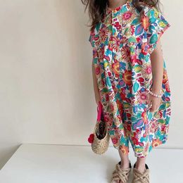 Jumpsuits Summer girl dress floral print raglan sleeves childrens jumpsuit skin friendly breathable wide leg pants Y2405208O4X