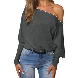 Grey -The-Shoulder Top Sexy Women Long Batwing Sleeve Shirt Tops Blouses 2020 Autumn Summer Girls Casual Pullover3763993