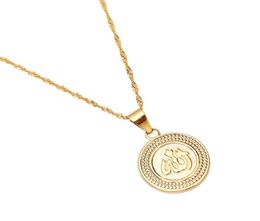 24K Gold Islamic Arabic Script Pendant Necklace Earring Set Religious Jewelry8294400