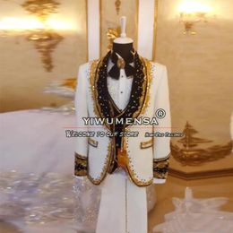 Men's Suits Luxury Gold Beaded White Suit Men For Wedding Latest Design Groom Tuxedos Man Banquet Prom Blazer 3 Pieces Boyfriend Clothing