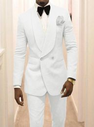Custom Made Groomsmen White Pattern Groom Tuxedos Shawl Lapel Men Suits 2 Pieces Wedding Man JacketPantsTie C9223669976