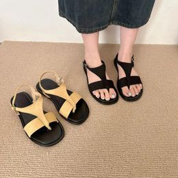 Casual Shoes Black Flat Flip Flops Women Sandals Brown Suede Beach Summer Outdoor Flats Chaussure Femme 2024