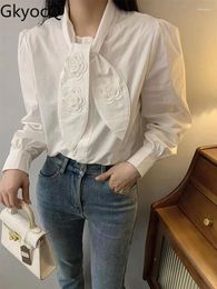 Women's Blouses GkyocQ 2024 Spring Women Shirt French Elegant Lace-up Collar Long Sleeve Basic All Match Female White & Blouse Tops