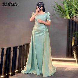 Party Dresses Bafftafe Mint Green Satin Mermaid Evening Formal Gowns Women Short Sleeves Leg Slit Special Occasion Prom Dress