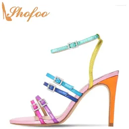 Sandals Multicolor Stiletto High Heels Women's 2024 Narrow Band Buckle Ladies Summer Fashion Shoes Large Size 15 16 Shofoo