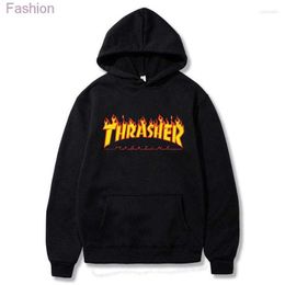 Mens Hoodies Fashion Flame Print Hoodie Autumn Casual Jogging Fleece Sweatshirt Hip-hop Street Men and Women Couple Tops 6N6F