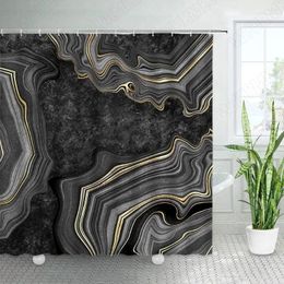 Shower Curtains Abstract Black Marble Golden Ripple Lines Creative Design Geometric Bath Curtain Modern Cloth Bathroom Decor Set