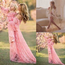 Maternity Dresses Pregnant womens photography props pregnant floral dresses lace robes strapless long maternity split front d240520