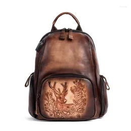 School Bags 2024 Cowhide Retro Backpack Ladies Large Capacity Genuine Leather Shoulderbag Vintage Women's Portable Shopping