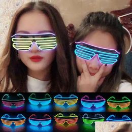 Party Favour Neon Flashing Shutter Light Up Rave Glasses El Wire Led Sunglasses Glow Dj Costumes For Halloween Xmas Birthday Bar Decora Dhufm