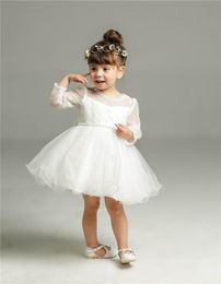New Baby Girl Christening Gown Infant Girls Princess Lace Long Sleeve Baptism Dress Toddler Baby Clothing 85158880140