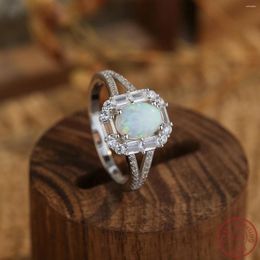 Cluster Rings 925 Sterling Silver Women's Ring With White Dazzling Opal And Zircon Fresh Elegant Style For Engagement Or Couples Dating
