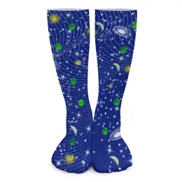 Women Socks Blue Sun Star Moon Autumn Abstract Galaxy Design Stockings Fashion Female Warm Soft Printed Climbing Anti Slip