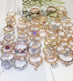Diamond Imitation Gem Rings Women Fashion Zircon Ring Hand Ornaments Jewelry Mixed Batch Silver Gift Wedding Accessories7341475