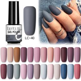 LILYCUTE 7ml Gel Nail Polish Winter Grey Color Series Semi Permanent Matte Top Coat Soak Off UV LED Art Hybrid 240510