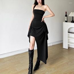 Casual Dresses Women Dress One-piece Collar Neck Tube Top Irregular Hem Skirt Wrap Chest Strapless Sexy Girl Short