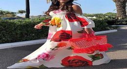 Bohemian Summer Dress 2022 Beach Women Sexy Off The Shoulder Floral Print Maxi Long Dresses Vacation Vestidos Plus Size4128173