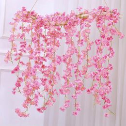 Decorative Flowers 4Pcs Artificial Cherry Blossoms Vines Silk Cloth Rattan Xmas Ornament Hanging Garland Wedding Home Decoration