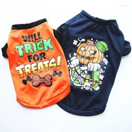 Dog Apparel Halloween Pet T-shirt Cartoon Pumpkin Printed Clothes Sleeveless Breathable Cotton Shirt Vest For Small Dogs Pets Supplies