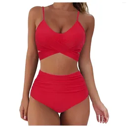 Women's Swimwear Women Sexy Solid Push Up High Cut Halter Bikini Set Two Piece Swimsuit Formal Occasion Dresses Evening Dress Loose