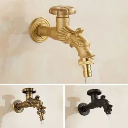 Bathroom Sink Faucets Garden Bibcocks Brass Tap Faucet Nano Gold Dragon Carved Washing Machine Antique Outdoor Single Cold Taps