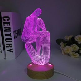 Lamps Shades 3d Wooden Mood Lamp Night Light Yoga 3D LED NightLight Acrylic Colourful Gradient bedside luminarias Atmosphere bedroom Lamp Y240520UPNM