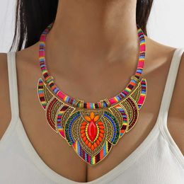 Trendy Ethnic Style Necklace with Colorful Braided Rope and Diamond Inlay Bohemian for Womens Jewelry