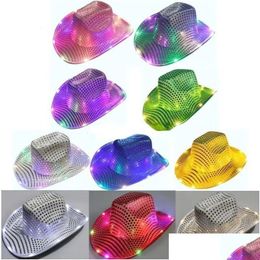 Party Hats Space Cowgirl Led Hat Flashing Light Up Sequin Cowboy Luminous Caps Halloween Costume T08 Drop Delivery Home Garden Festi Dhgfj