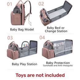 Diaper Bags Backpack Large Capacity Waterproof Travel Crib Bed Cot Foldable Multifunctional Mommy Daddy Baby Nappy Bag