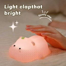 Lamps Shades Kawaii Pink Hippo Kid Night Light USB Rechargeable Squishy LED Night Light for Children Baby Bedroom Animal Dimmable Night Lamp Y240520UAP0