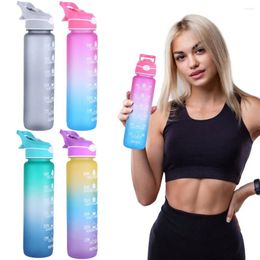 Water Bottles 1000ml Sports Bottle With Time Marker Spray Tritan Tumbler Leakproof Gradient For Outdoor Hydration