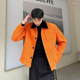 Men's Suits Personality Orange Turn-down Collar Suit Coat Classic Korean Style Fashion Temperament Single Breasted Blazer Men WA802