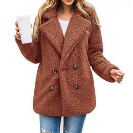 Women's Jackets Women Solid Color Coat Autumn Winter Stylish Coats Lapel Double-breasted Overcoat Plush Puffy Jacket