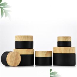 Packing Bottles Wholesale 5G 10G 15G 20G 30G 50G Black Frosted Glass Jars Cosmetic Bottle Cream Container Packaging With Imitated Wood Dhlgm