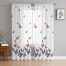 Curtain Colourful Butterfly White Sheer Curtains For Living Room Decoration Window Kitchen Tulle Voile Organza