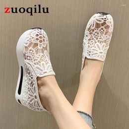 Casual Shoes Lace Women Summer Wedges For Black White Breathable Flower Sneakers Loafers Zapatos De Mujer