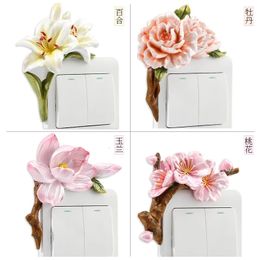 3d creative flower resin switch sticker decorative wall sticker living room bedroom light switch sticker socket protective cover 240507